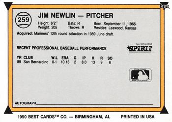 1990 Best #259 Jim Newlin Back