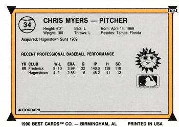 1990 Best #34 Chris Myers Back