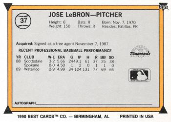 1990 Best #37 Jose LeBron Back