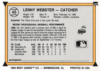 1990 Best #45 Lenny Webster Back