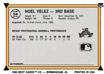 1990 Best #54 Noel Velez Back