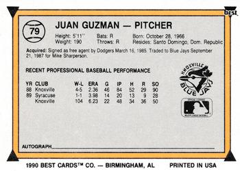 1990 Best #79 Juan Guzman Back