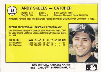 1990 Best Albany-Colonie Yankees #13 Andy Skeels  Back