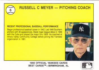 1990 Best Albany-Colonie Yankees #6 Russ Meyer Back