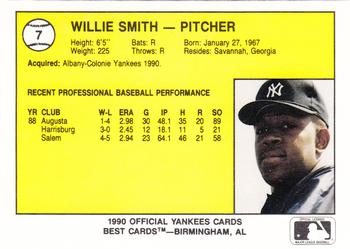 1990 Best Albany-Colonie Yankees #7 Willie Smith Back