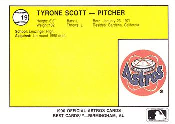 1990 Best Auburn Astros #19 Tyrone Scott  Back