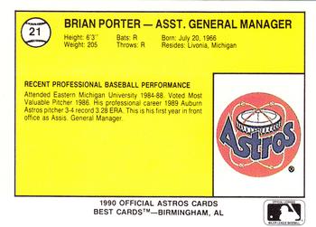 1990 Best Auburn Astros #21 Brian Porter Back