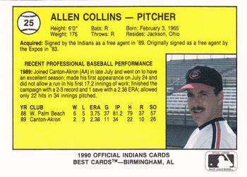 1990 Best Canton-Akron Indians #25 Allen Collins  Back