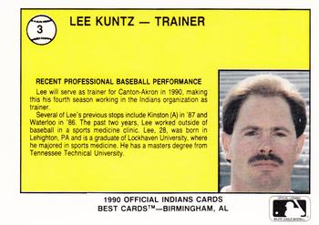 1990 Best Canton-Akron Indians #3 Lee Kuntz  Back