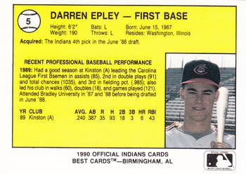 1990 Best Canton-Akron Indians #5 Daren Epley Back