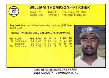 1990 Best Charleston Rainbows #22 William Thompson  Back