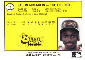 1990 Best Clinton Giants #13 Jason McFarlin  Back
