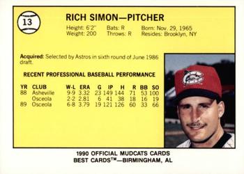 1990 Best Columbus Mudcats #13 Rich Simon  Back