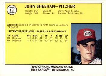 1990 Best Columbus Mudcats #18 John Sheehan  Back