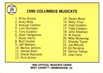 1990 Best Columbus Mudcats #26 Checklist  Back
