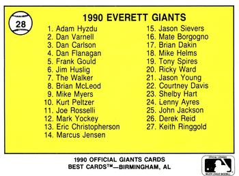 1990 Best Everett Giants #28 Dave Edwards  Back