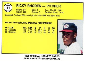 1990 Best Greensboro Hornets #11 Ricky Rhodes  Back