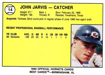 1990 Best Greensboro Hornets #14 John Jarvis  Back