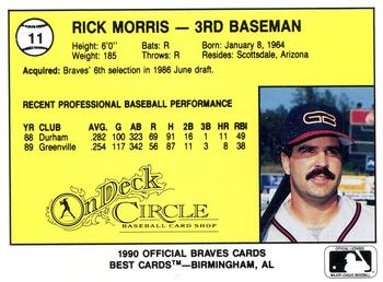 1990 Best Greenville Braves #11 Rick Morris  Back