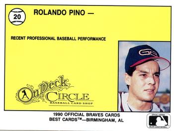1990 Best Greenville Braves #20 Rolando Pino  Back