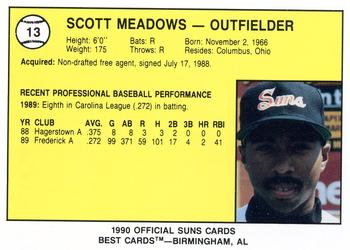 1990 Best Hagerstown Suns #13 Scott Meadows  Back