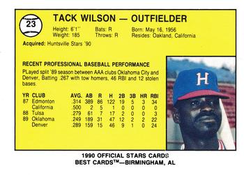 1990 Best Huntsville Stars #23 Tack Wilson  Back