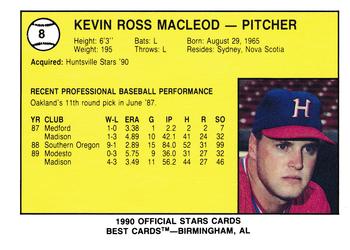1990 Best Huntsville Stars #8 Kevin MacLeod  Back