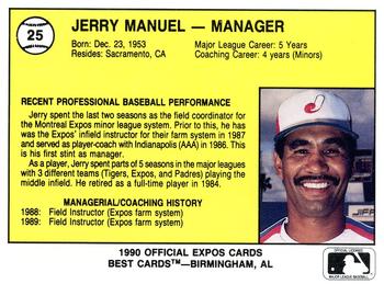 1990 Best Jacksonville Expos #25 Jerry Manuel Back