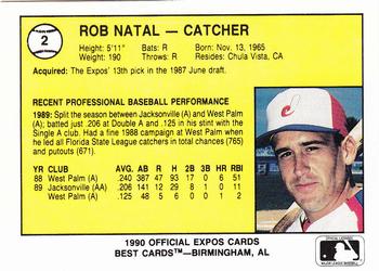 1990 Best Jacksonville Expos #2 Bob Natal Back