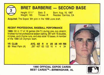 1990 Best Jacksonville Expos #3 Bret Barberie  Back