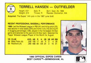 1990 Best Jacksonville Expos #9 Terrel Hansen  Back