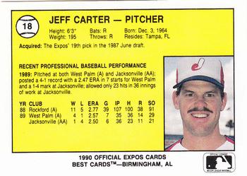 1990 Best Jacksonville Expos #18 Jeff Carter  Back