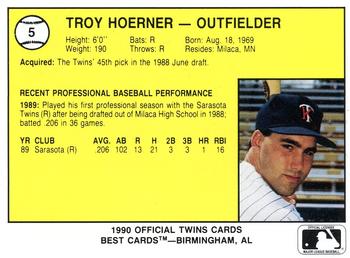 1990 Best Kenosha Twins #5 Troy Hoerner  Back