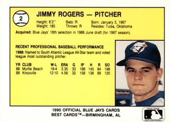 1990 Best Knoxville Blue Jays #2 Jimmy Rogers  Back
