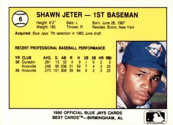 1990 Best Knoxville Blue Jays #6 Shawn Jeter  Back