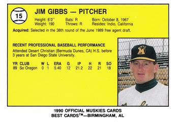 1990 Best Madison Muskies #15 Jim Gibbs  Back