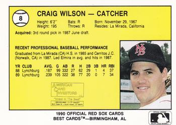 1990 Best New Britain Red Sox #8 Craig Wilson  Back