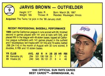 1990 Best Orlando Sun Rays #9 Jarvis Brown  Back