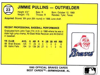 1990 Best Pulaski Braves #23 Jimmie Pullins  Back
