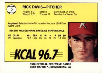 1990 Best Riverside Red Wave #5 Rick Davis  Back