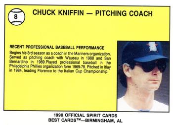 1990 Best San Bernardino Spirit #8 Chuck Kniffin Back