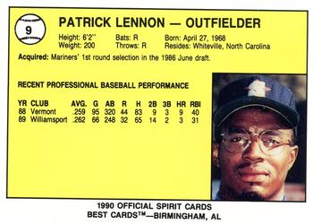 1990 Best San Bernardino Spirit #9 Patrick Lennon  Back
