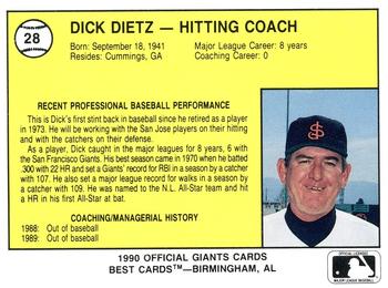 1990 Best San Jose Giants #28 Dick Dietz Back