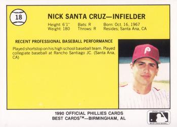 1990 Best Spartanburg Phillies #18 Nick Santa Cruz  Back
