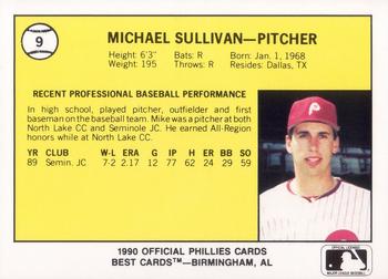 1990 Best Spartanburg Phillies #9 Michael Sullivan  Back