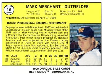 1990 Best Williamsport Bills #16 Mark Merchant  Back