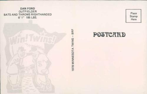 1978 Minnesota Twins Postcards #NNO Dan Ford Back