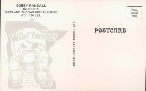 1979 Minnesota Twins Postcards #NNO Bob Randall Back