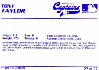 1990 Star Shreveport Captains #27 Tony Taylor Back