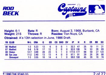 1990 Star Shreveport Captains #2 Rod Beck Back